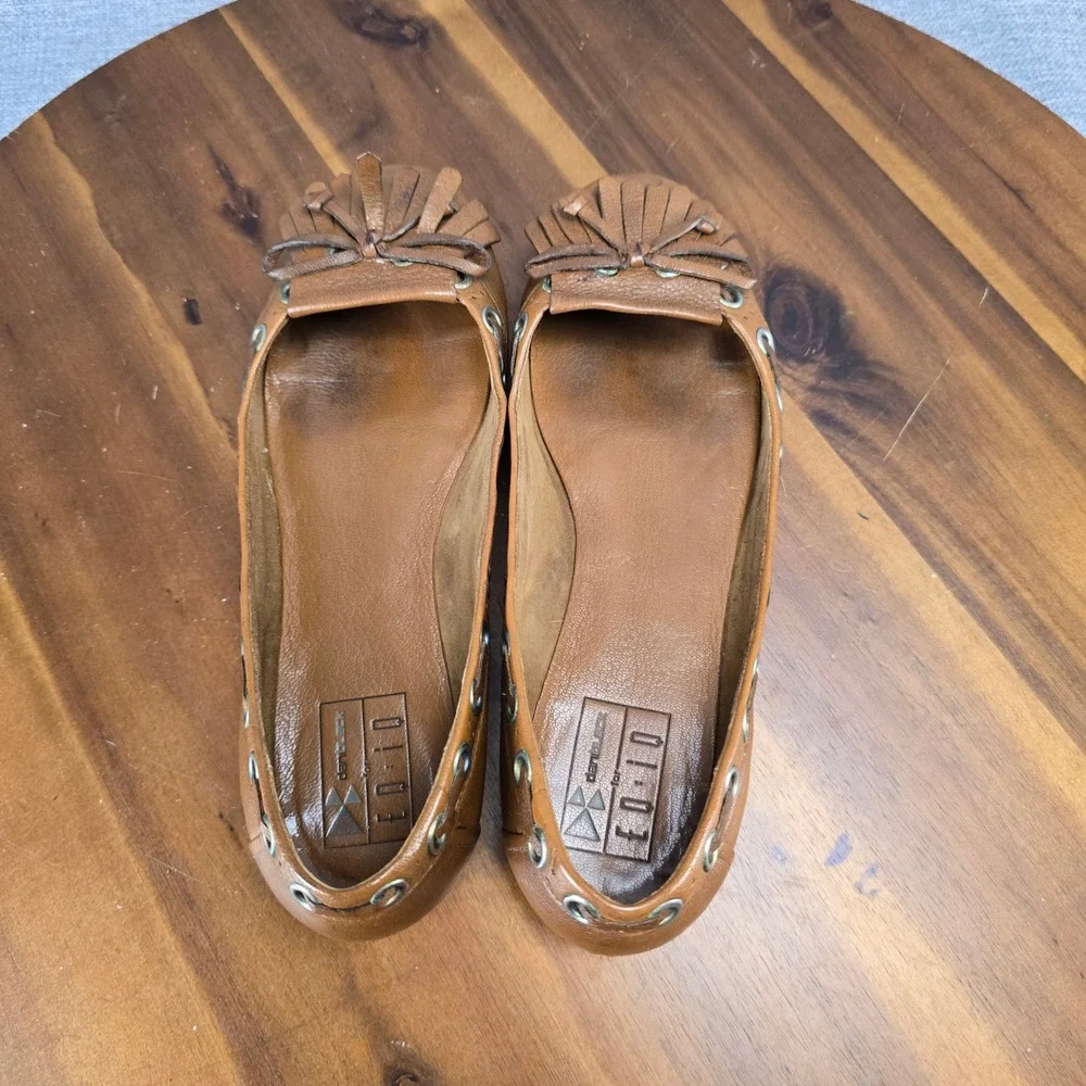 Dani Black for Ed-Io Brown Leather Kiltie Grommet Ballet Flats 7W Italy Vibram